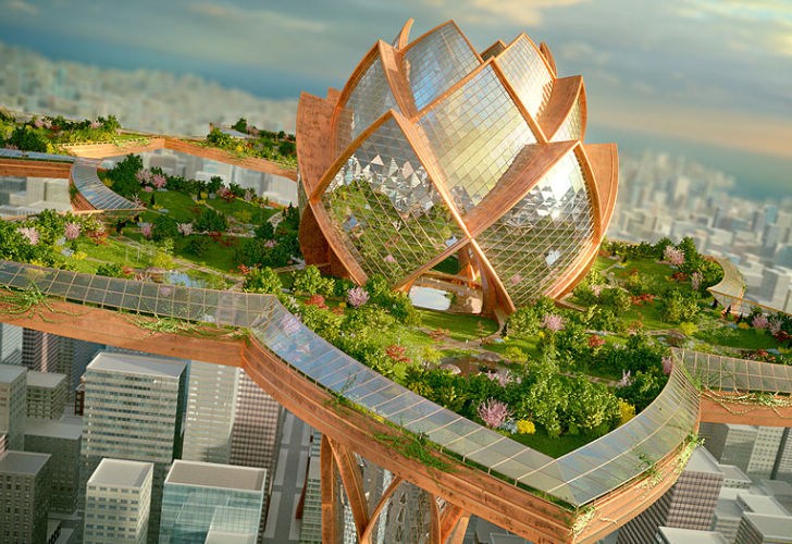设计师设计“空中之城” 遍布花园远离城市拥堵